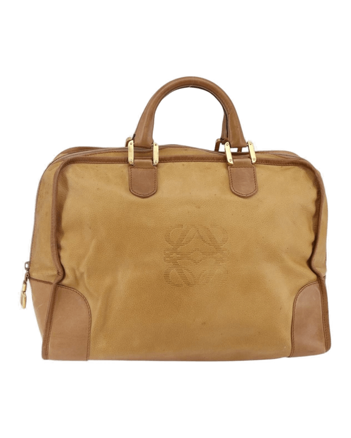 Borsa a mano Loewe in camoscio e pelle color cammello con doppi manici, cerniera e logo impresso, vista frontale