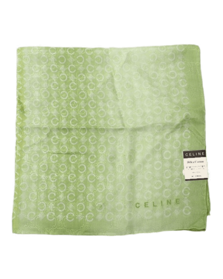 Tre fazzoletti quadrati: verde chiaro con motivo logo, rosso a righe stampato, avorio a pois con bordo floreale