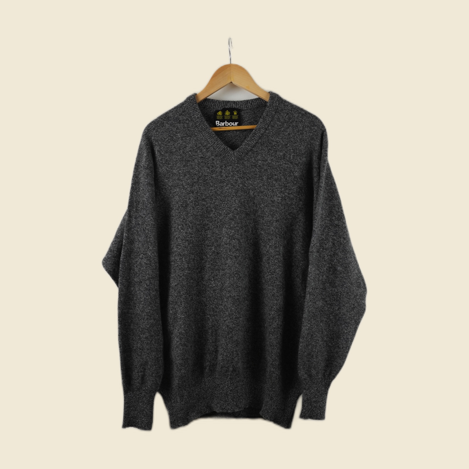 Maglione da uomo in lana grigio mélange di Barbour, con scollo a V e maniche lunghe