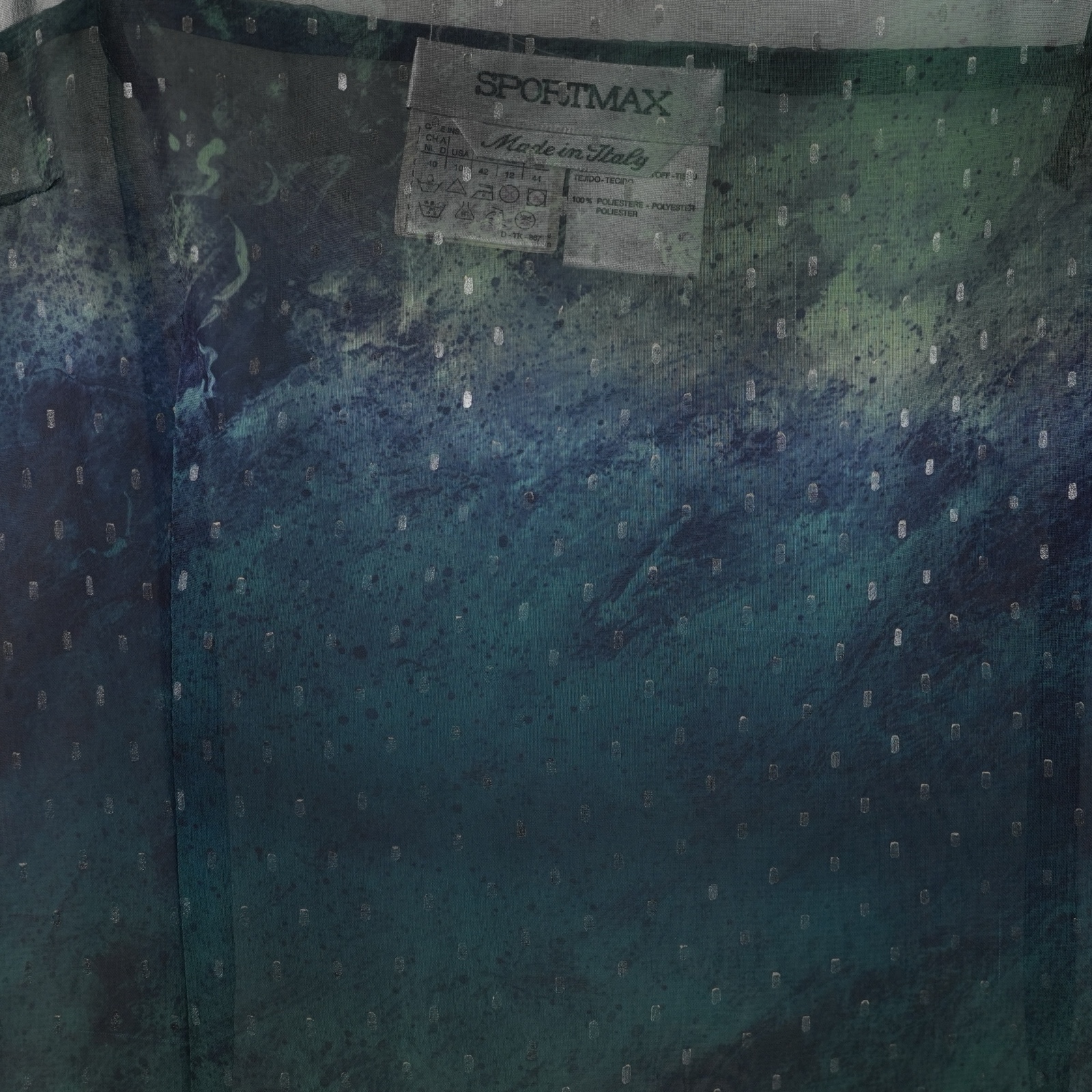 Abito lungo Sportmax in velo semitrasparente stampato di blu e verde, spalline sottili, spacco sul fianco — vista 3