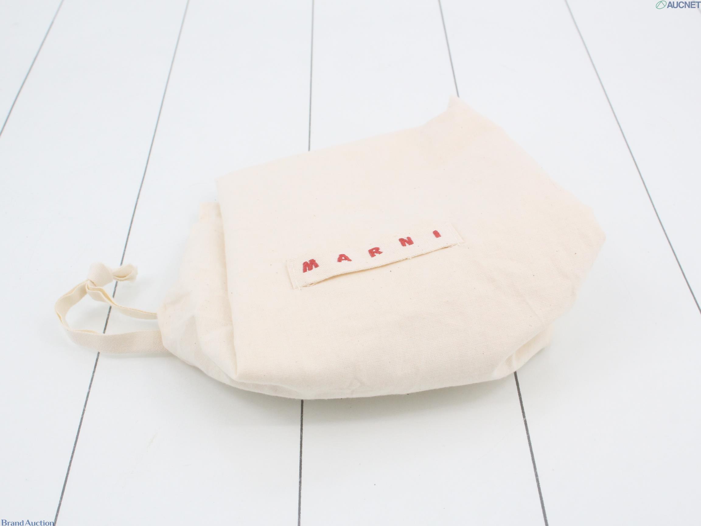 Borsa a secchiello Marni in nastri intrecciati verde acqua con rombi blu e bianchi, manico intrecciato e cartellino — vista 7