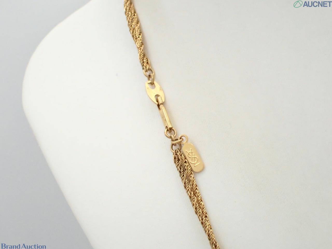 Collana lunga Yves Saint Laurent a catena dorata intrecciata, con perle d'imitazione e perline nere sfaccettate — vista 2