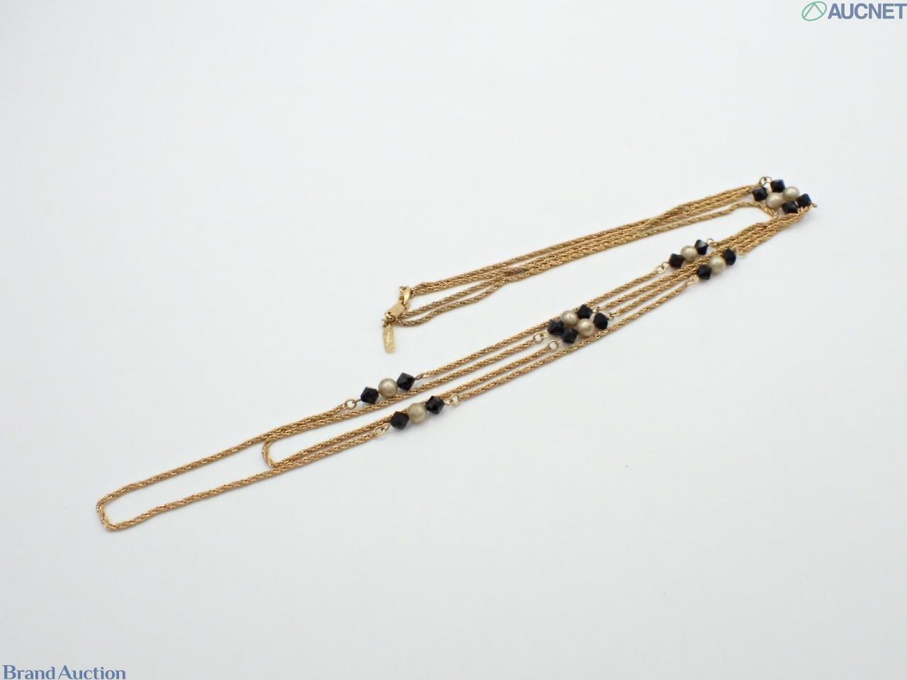 Collana lunga Yves Saint Laurent a catena dorata intrecciata, con perle d'imitazione e perline nere sfaccettate — vista 3