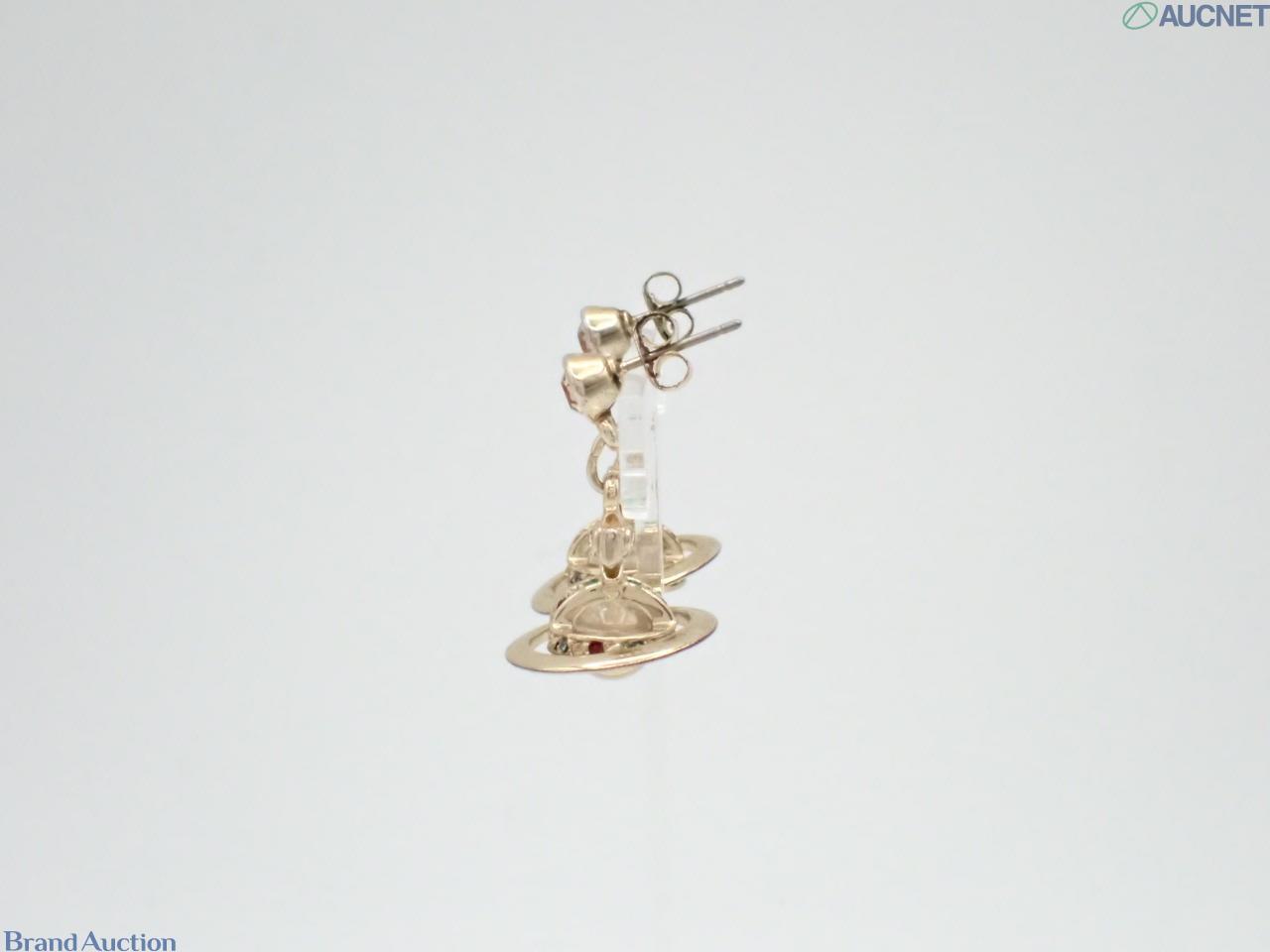 Orecchini pendenti Vivienne Westwood in metallo dorato: globo con croce e anello di piccole pietre colorate. — vista 3