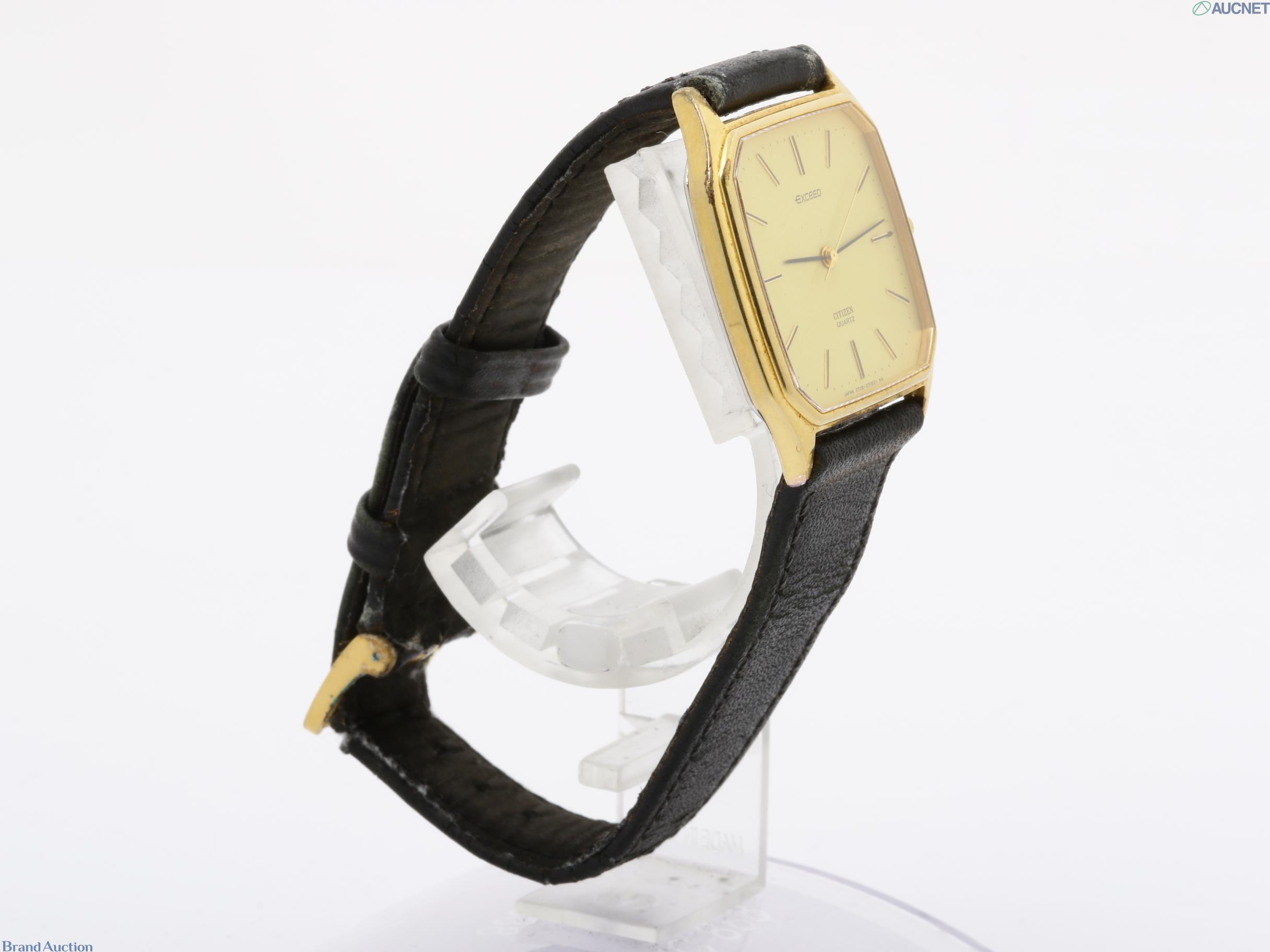 Orologio Citizen Exceed al quarzo, cassa rettangolare dorata, quadrante champagne e cinturino in pelle nera — vista 3