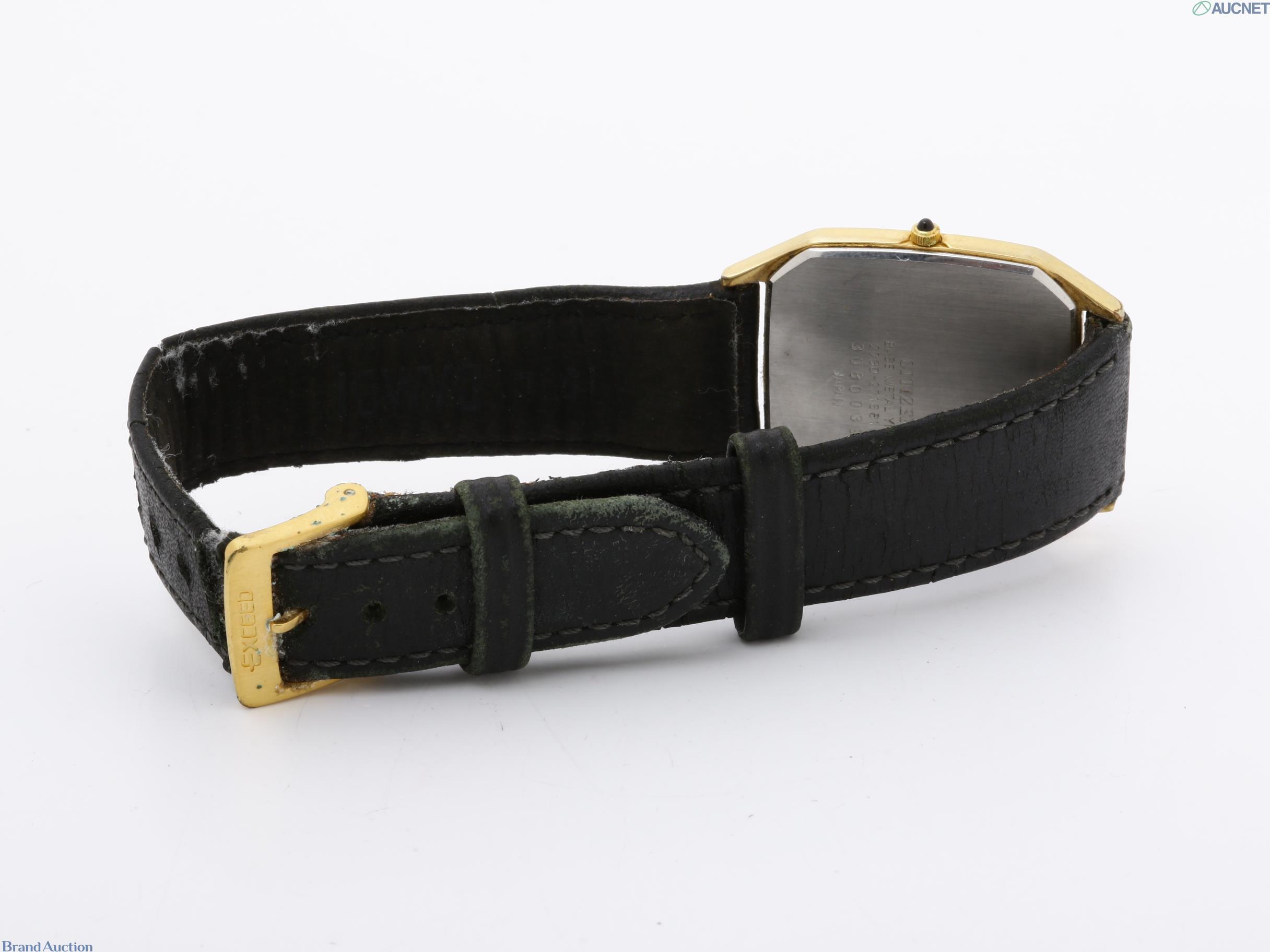 Orologio Citizen Exceed al quarzo, cassa rettangolare dorata, quadrante champagne e cinturino in pelle nera — vista 5