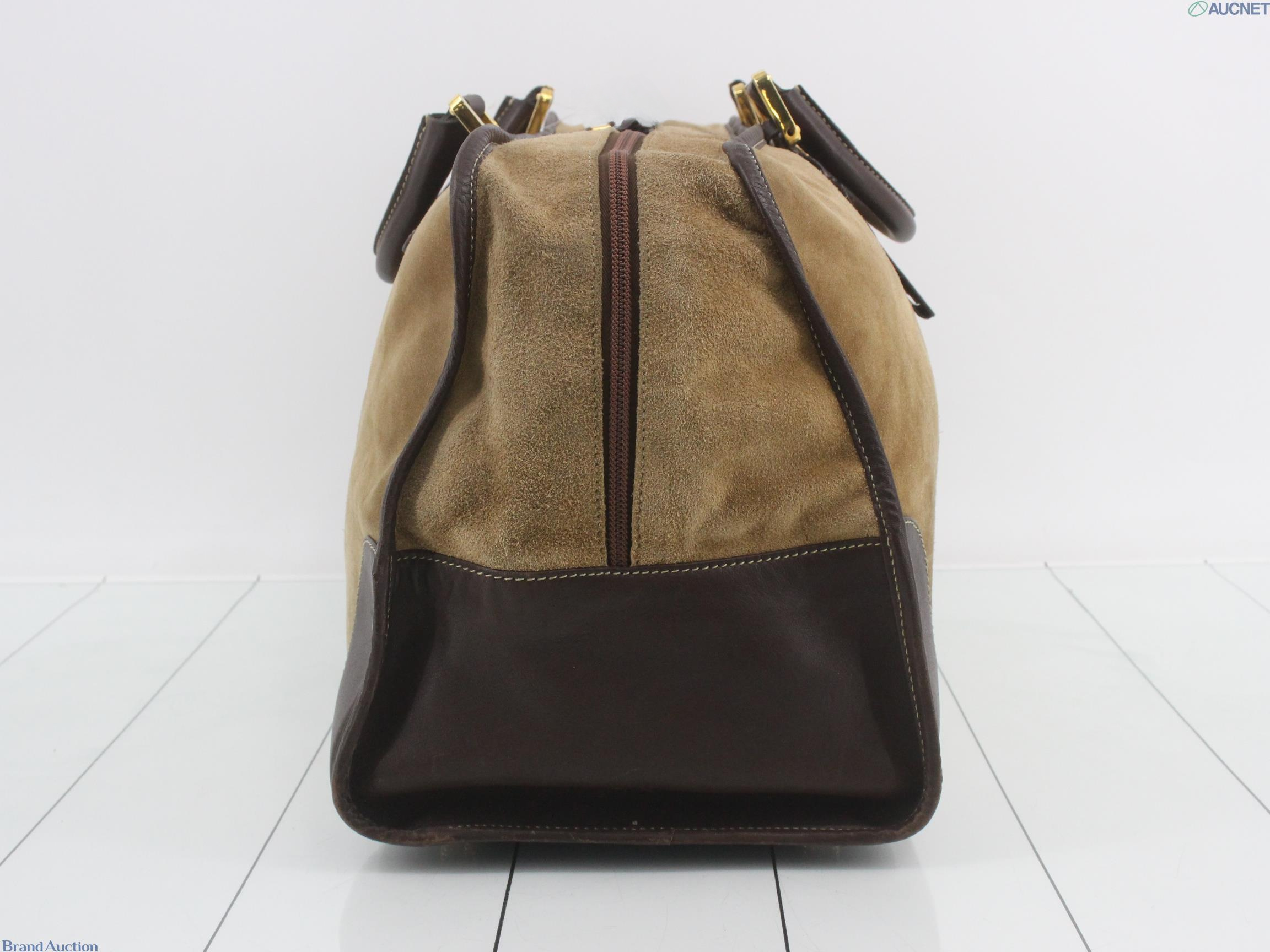 Borsa Boston Loewe in camoscio color tabacco con manici, profili e angoli in pelle marrone e anagramma impresso al centro — vista 3