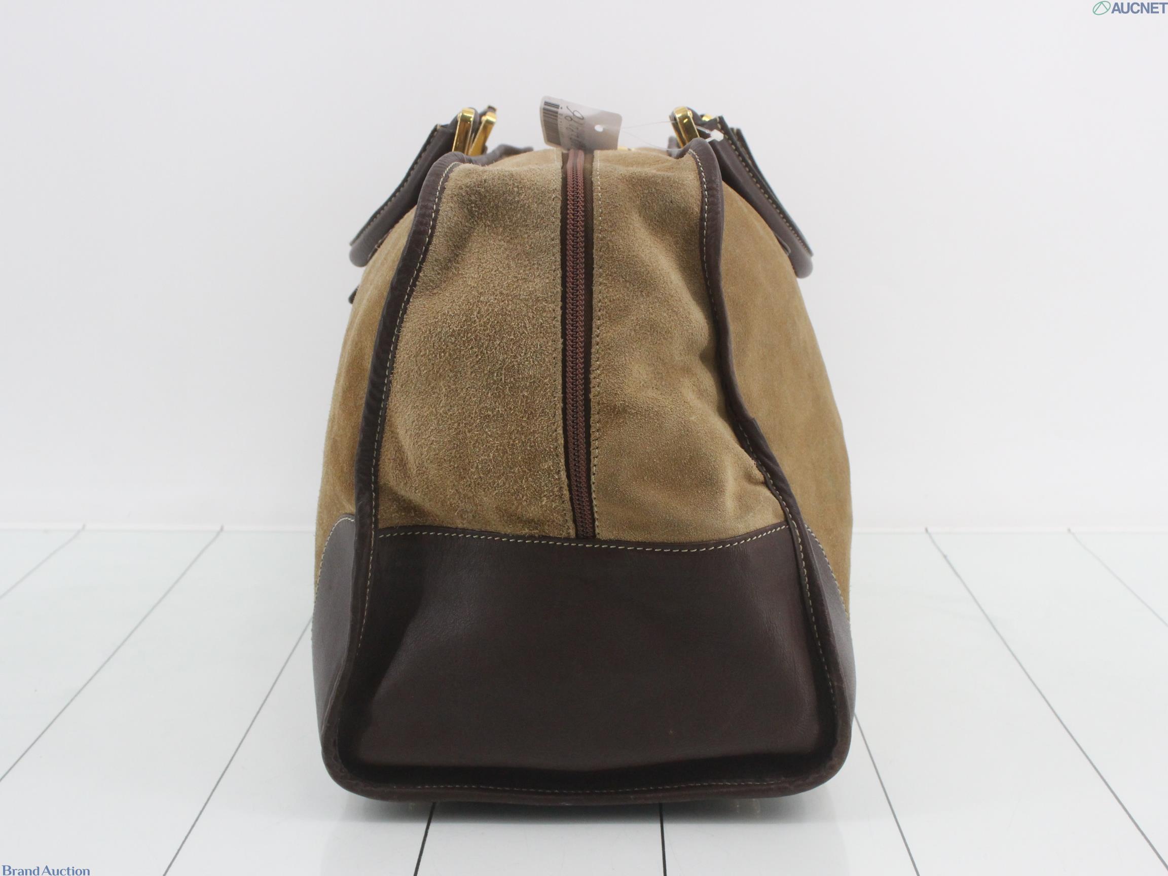 Borsa Boston Loewe in camoscio color tabacco con manici, profili e angoli in pelle marrone e anagramma impresso al centro — vista 21