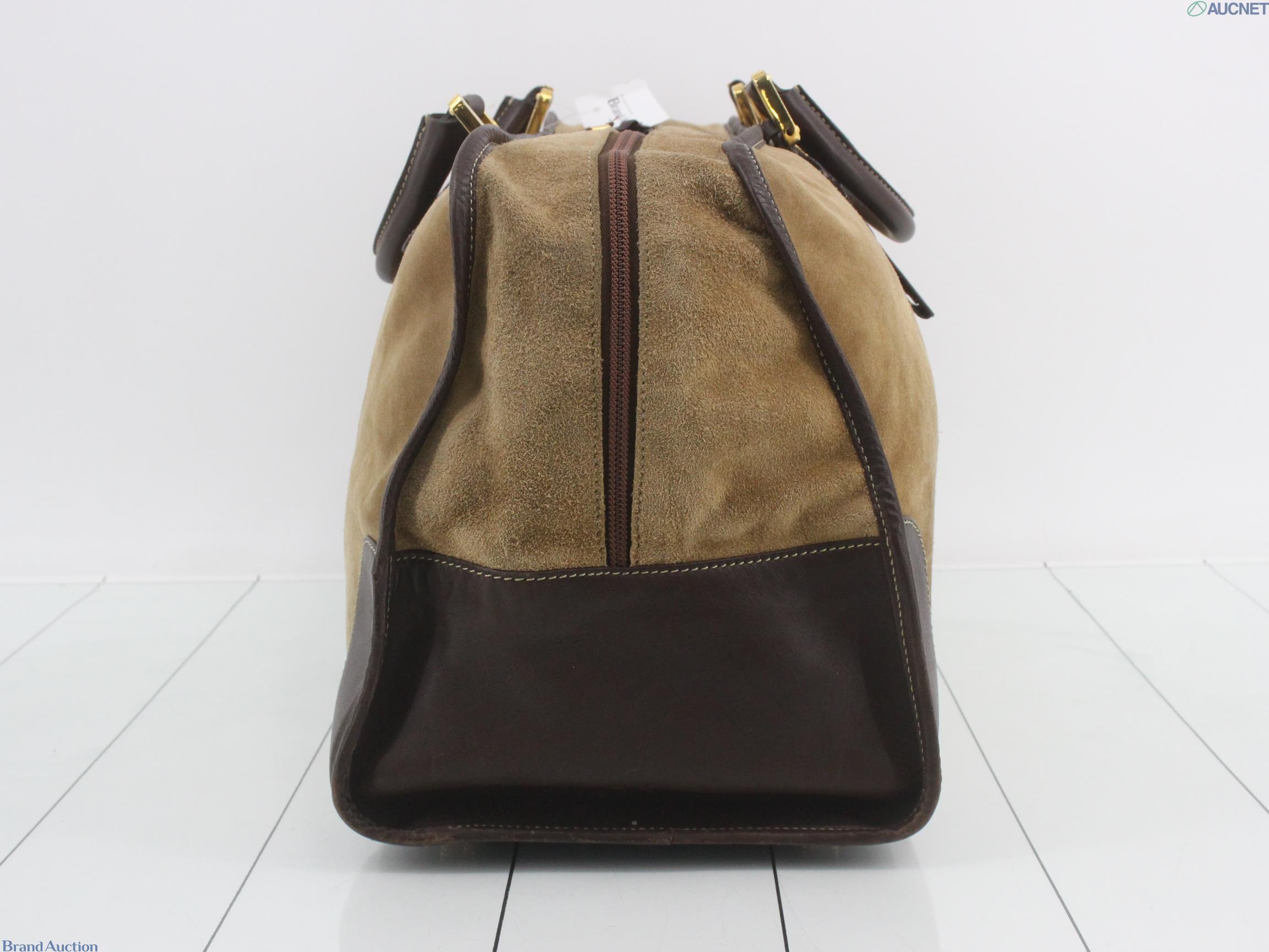 Borsa Boston Loewe in camoscio color tabacco con manici, profili e angoli in pelle marrone e anagramma impresso al centro — vista 24