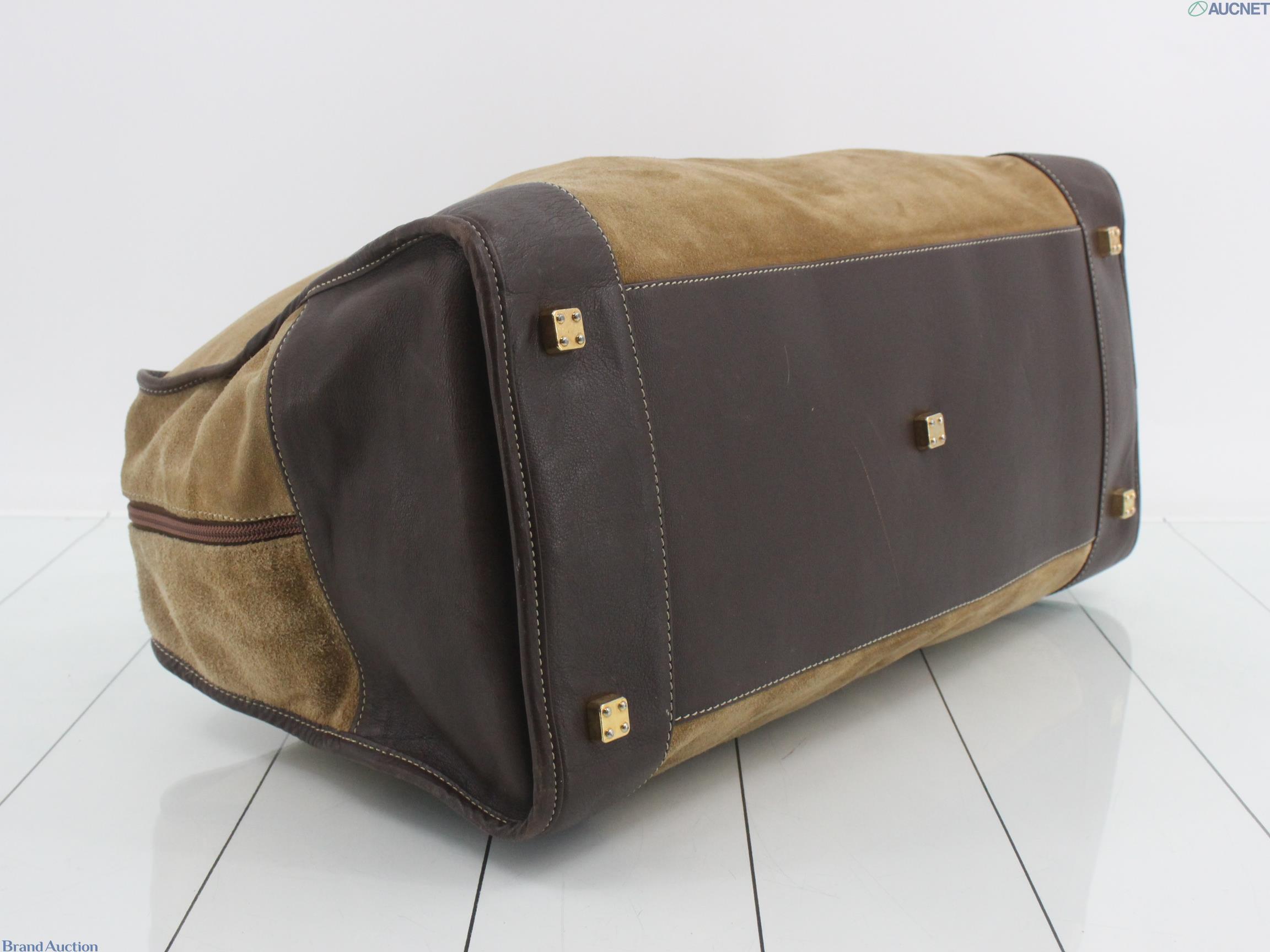 Borsa Boston Loewe in camoscio color tabacco con manici, profili e angoli in pelle marrone e anagramma impresso al centro — vista 4
