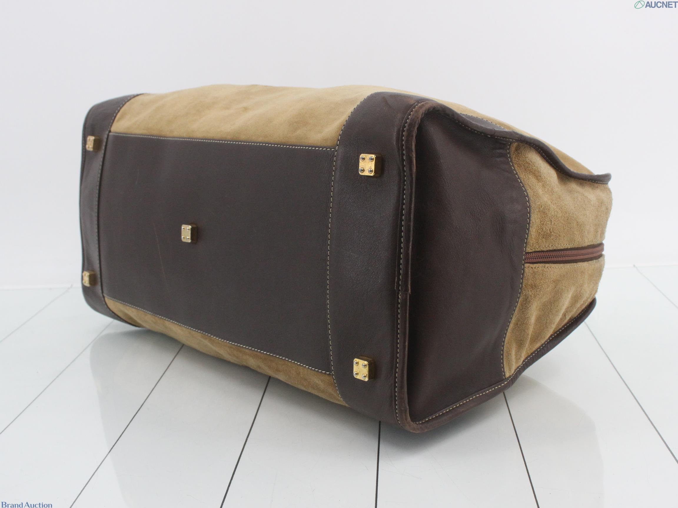 Borsa Boston Loewe in camoscio color tabacco con manici, profili e angoli in pelle marrone e anagramma impresso al centro — vista 5