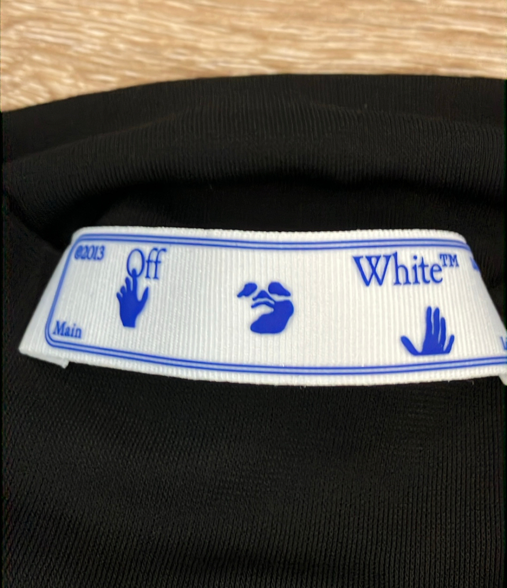 Abito lungo Off-White nero a collo alto, maniche lunghe e apertura sul fianco con arricciatura in vita, su manichino. — vista 7