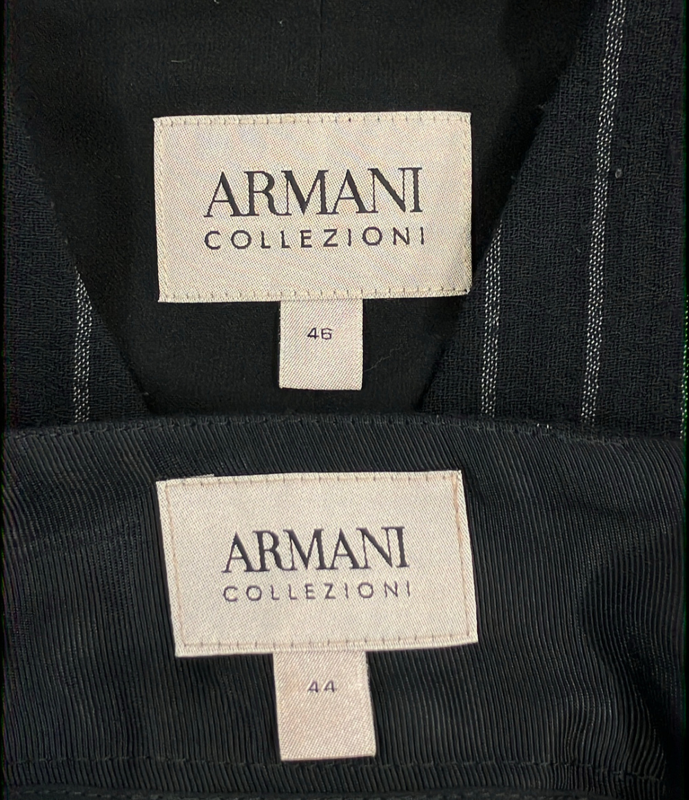 Tailleur Armani Collezioni nero gessato: giacca senza collo a tre bottoni sopra la gonna coordinata, su gruccia. — vista 4