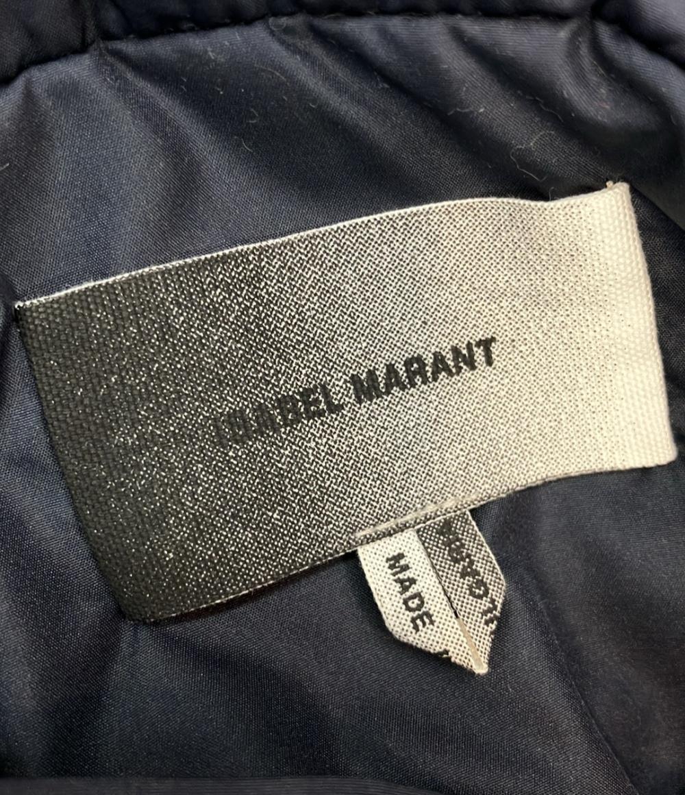 Cappotto Isabel Marant in lana a quadri beige, rosso e blu, colletto blu scuro, appeso a una gruccia su fondo bianco — vista 6
