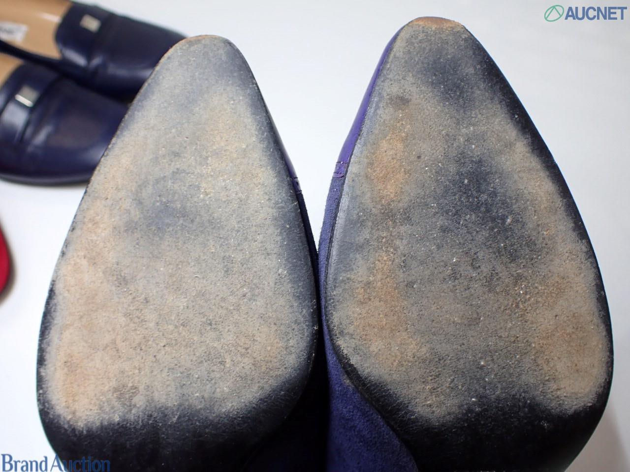 Décolleté Celine in camoscio blu notte con punta in pelle viola e cinturino con fibbia dorata. — vista 5